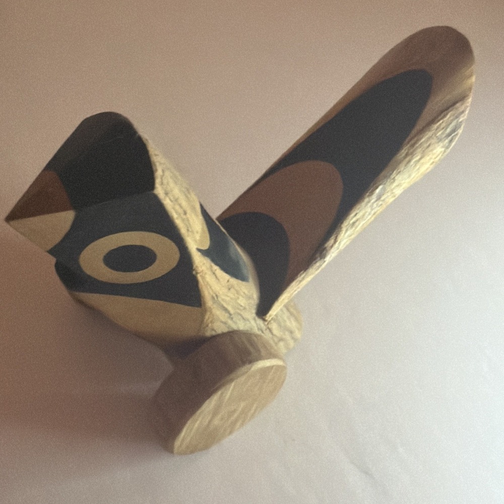 Kishima Japanese Wooden Click Clack Bird Toy on wheels signed Japan Folk Art - Picture 5 of 16